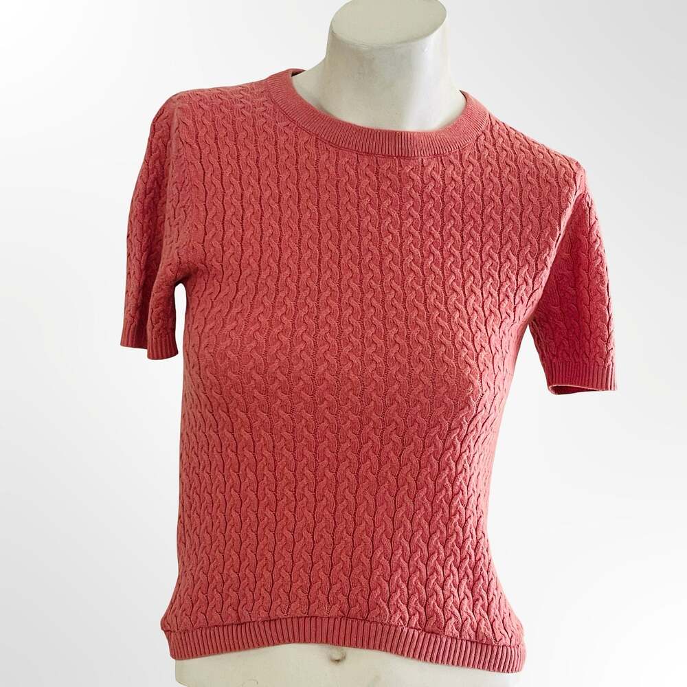 Oodji Ultra Pink Cable Knit Short Sleeve Crewneck Sweater Size XS